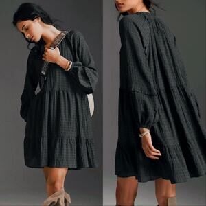 Anthropologie Mare Mare Anne Tiered Tunic Dress Black Sz Small Peasant Boho